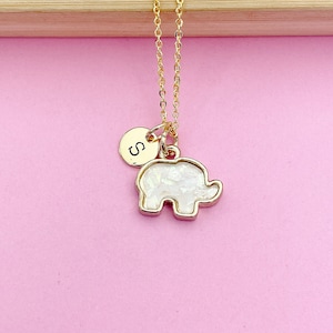 Gold Elephant Charm Necklace Good Luck Gift Idea Personalized Customized Monogram Made to Order Jewelry, N1446