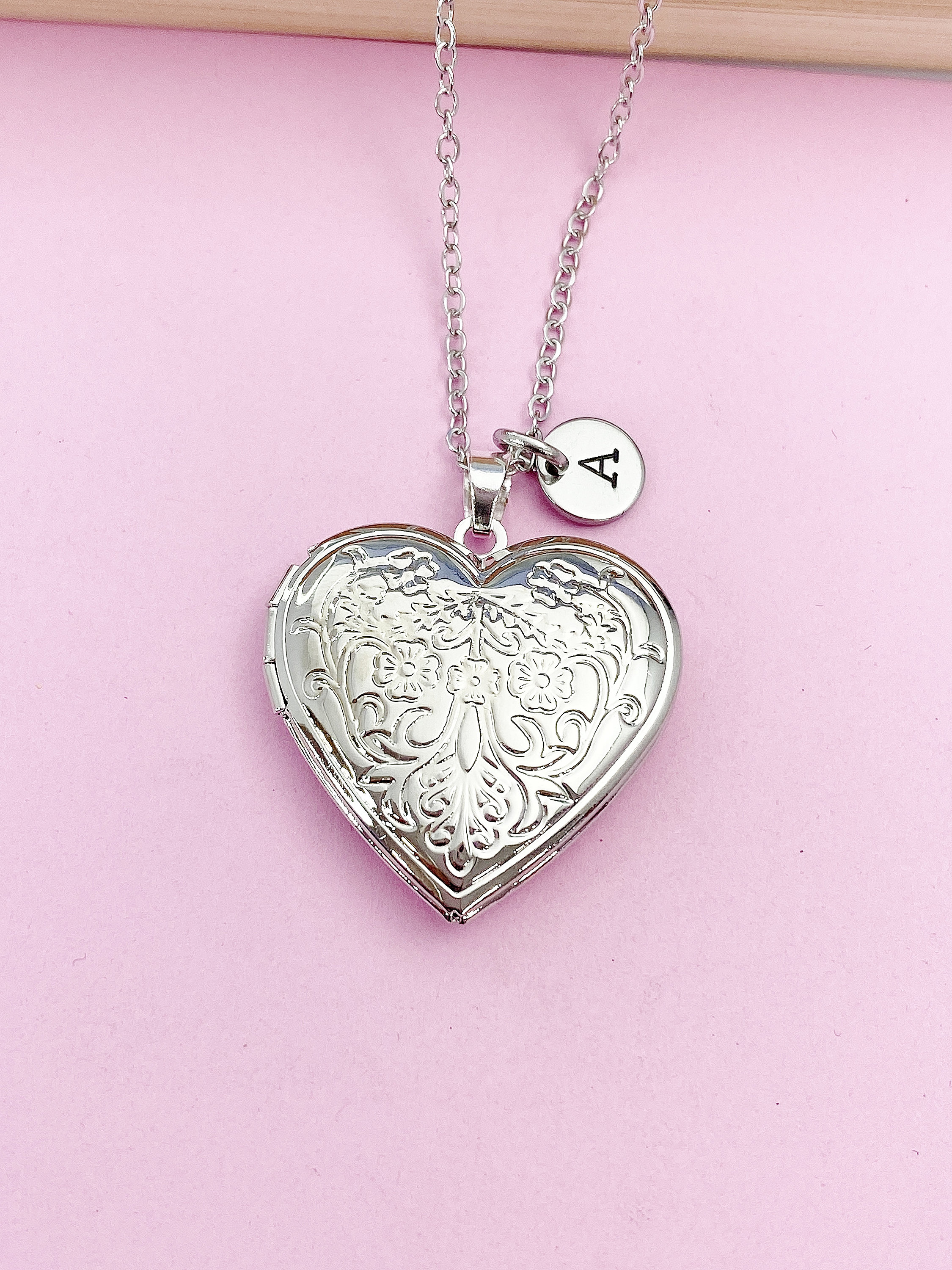 Sterling Silver Baby Polished Heart Locket With Flower Border - View #8
