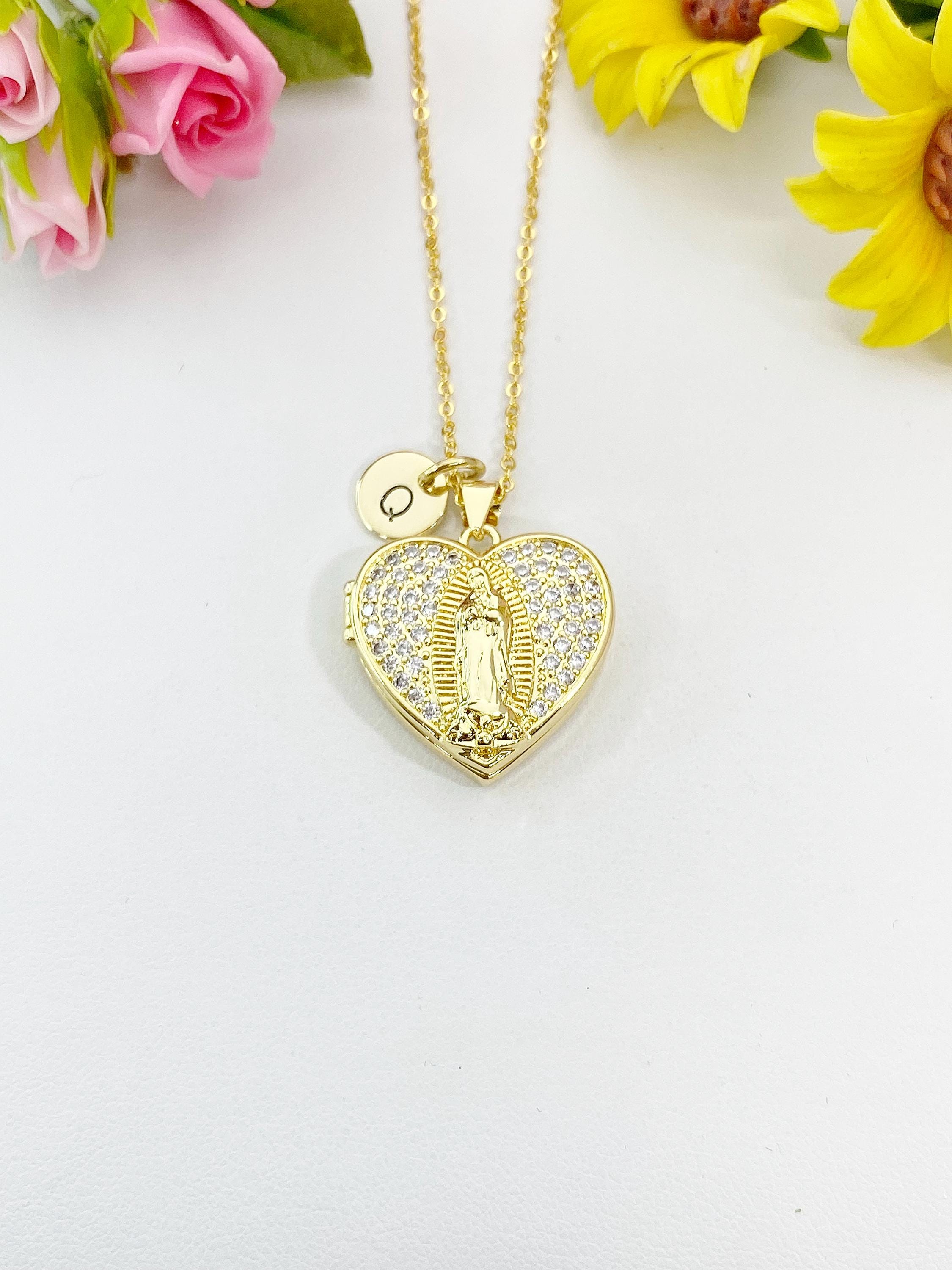 Gold Virgin Mary Lady of Guadalupe Cubic Zirconia Locket Necklace ...
