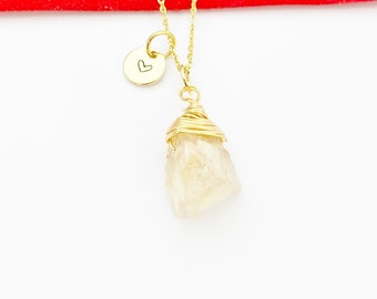 Gold Natural Quartz Necklace Birth Month Gemstone Jewelry, Personalized Customized Gifts, N5331D