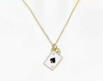 Gold Ace of Spades Charm Necklace A Black Spades Card Poker Jewelry Gifts, Personalized Customized Gifts, N3214D