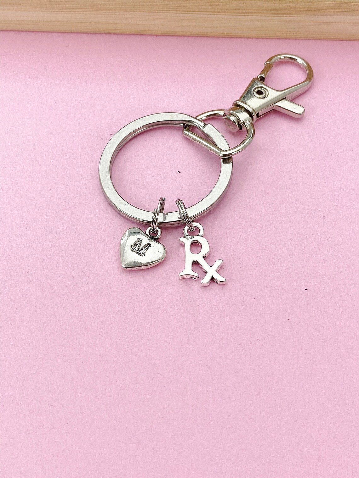 Silver RX Keychain, Personalized Initial Gift, N2239T - Etsy