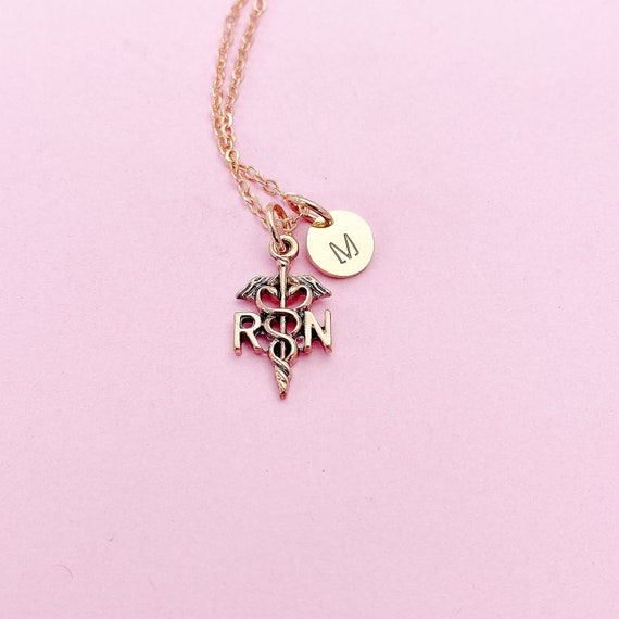14k White Gold Caduceus Angel Nursing Rn Registered Nurse Charm Necklace Pendant Career Professional Medical Fine Jewelry For Women Gifts For Her