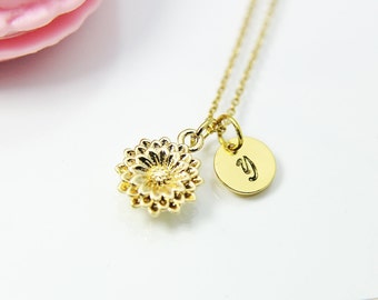 Gold Peony Botan Necklace, Best Birthday Christmas Unique Personalized Gifts for Girl Girlfriend Wife Daughter Sister Mom Aunt Friend, N1966