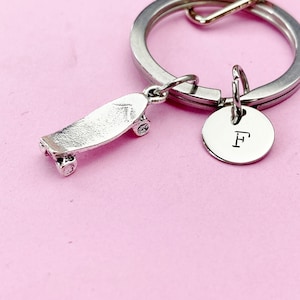Silver Skateboard Charm Keychain, Skateboard Jewelry Gift, N5749