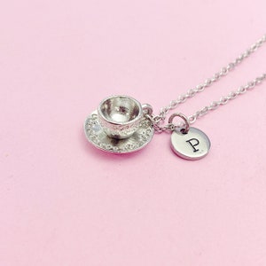 Cup and Saucer Teacup Necklace in Silver, Tea Party Gift, N811 image 5