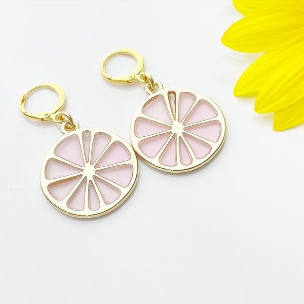 Gold Grapefruit Earrings, Beautiful Grapefruit Slice Earrings, Grapefruit Slice Charm Earrings, Fruit Jewelry, Foodie Jewelry Gift, N3237