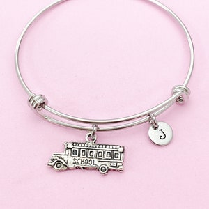School Bus Bracelet, Personalized Initial Gift, N4548