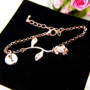 Rose Gold Rose Charm Bracelet, June Birthday Jewelry Gift image 5