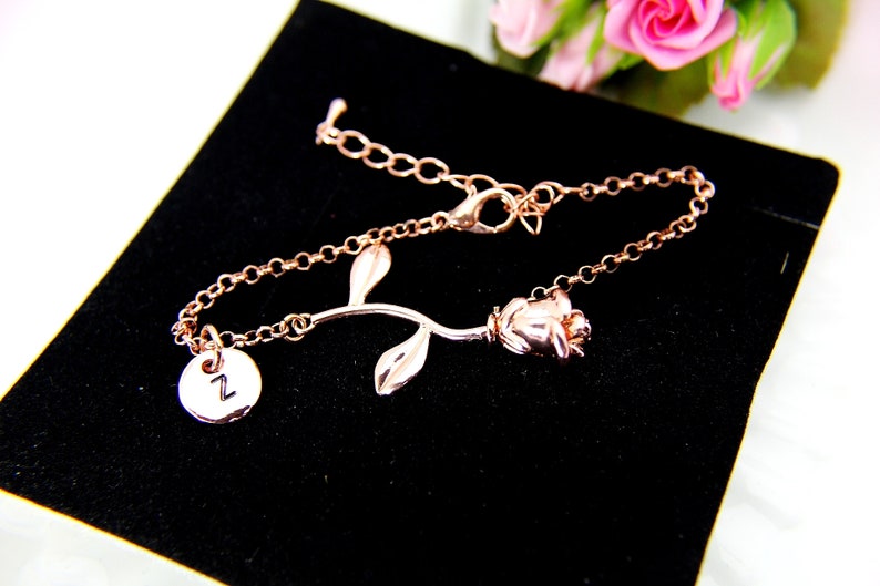 Rose Gold Rose Charm Bracelet, June Birthday Jewelry Gift image 5