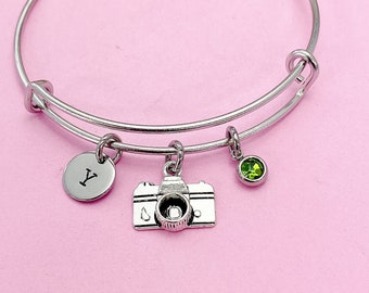 Silver Camera Charm Bracelet Photography Gift Personalize Customer Charm Bracelet, N2644