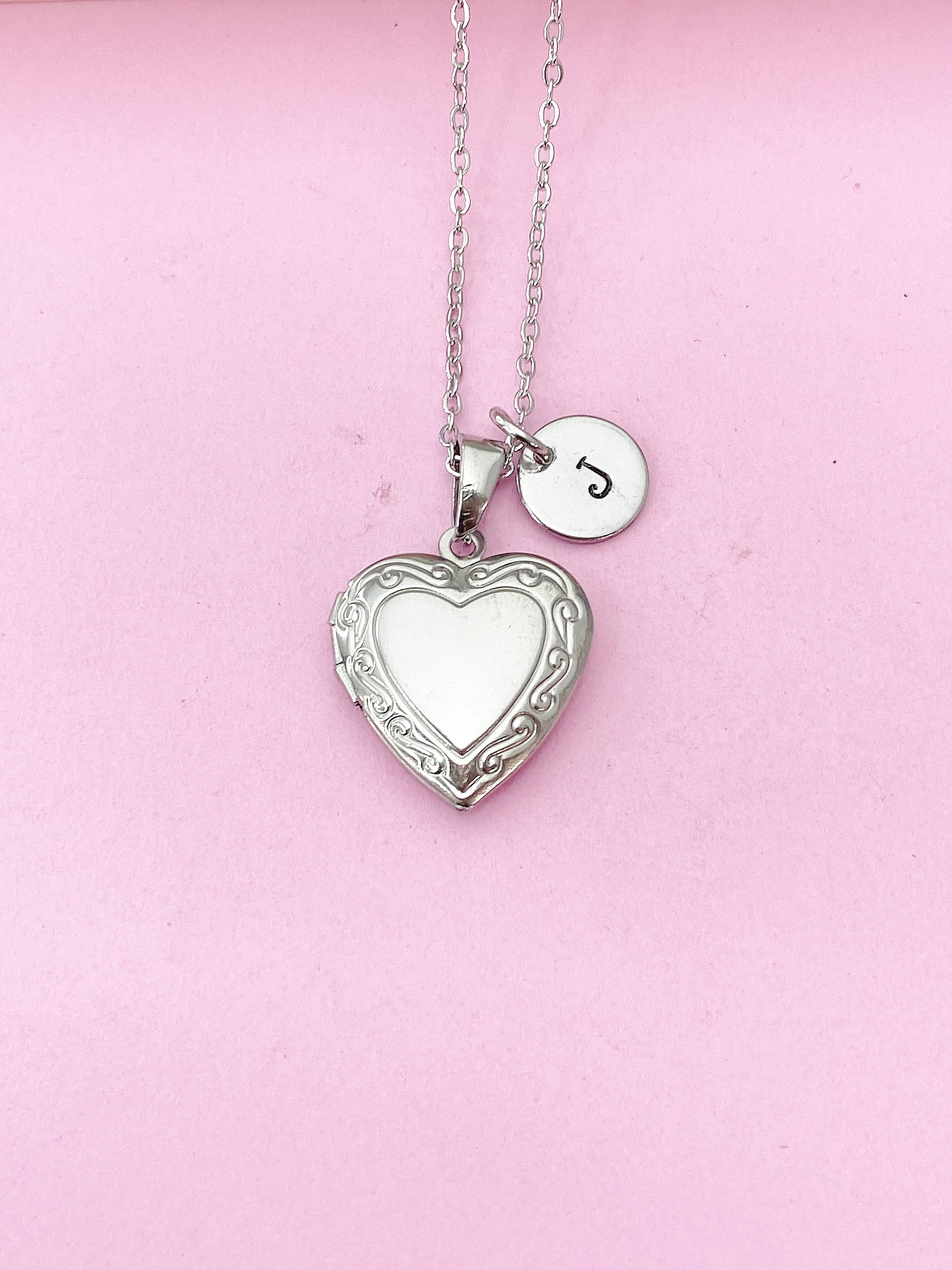 Silver Heart Locket Necklace, Stainless Steel Heart Locket