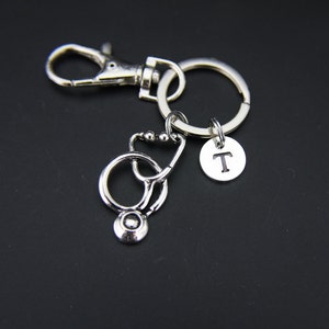 Silver Stethoscope Charm Keychain Silver Stethoscope Charm Personalized Keychain Initial Keychain Charm Monogram Jewelry Customized Jewelry image 2