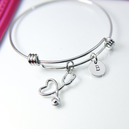 Friendship Bracelet Silver Stethoscope Heart Charm Bracelet Etsy