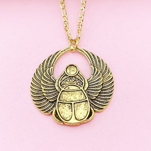 Gold or Silver Scarab Charm Necklace, Egyptian Scarab Charm, Bug Insect Charm, N2739