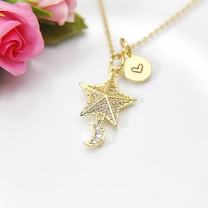 Star Moon Necklace, 18K Gold Plated Moon Star, Birthday Gift, Graduation Gift, Christmas Gift, Thank You Gift, Appreciation Gift, N3596