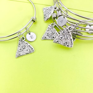 Best Christmas Gift for Best Friends, Silver Pizza Slide Bracelet Personalized Customized Monogram Jewelry, N2136