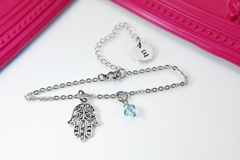 Kabbalah Bracelet Personalized Bracelet Hamsa Bracelet N1106 Silver Hamsa Charm Bracelet Hamsa Hand Charm Initial Bracelet