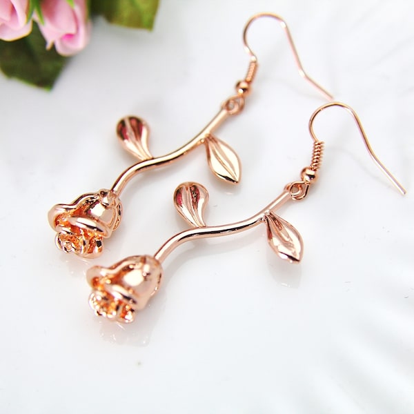 Rose Gold Rosebud Earrings, Anniversary Gifts, Romantic Gifts