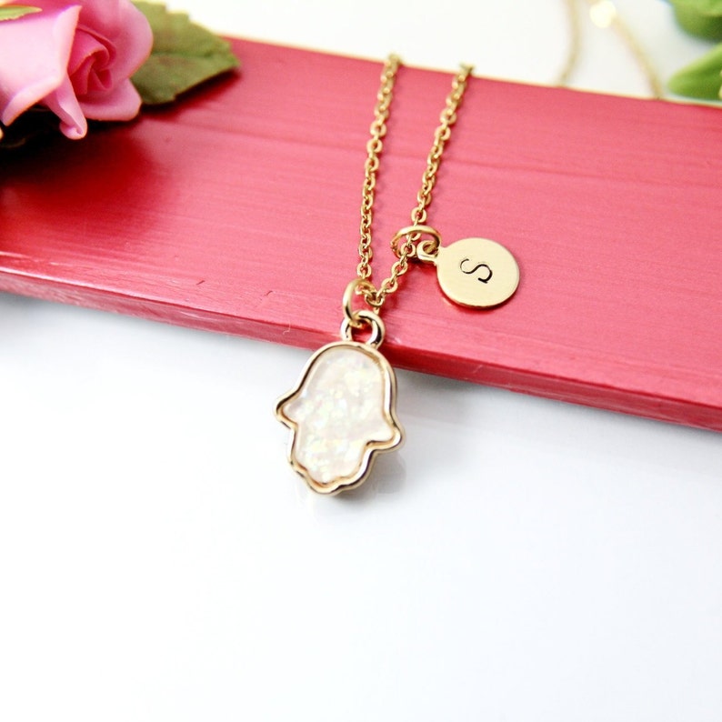 Gold Hamsa Necklace Hand Charm Opal Hamsa Charm White Etsy