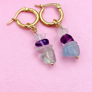 Gold Fluorite Earrings, Natural Gemstone Jewelry, N3975 image 4