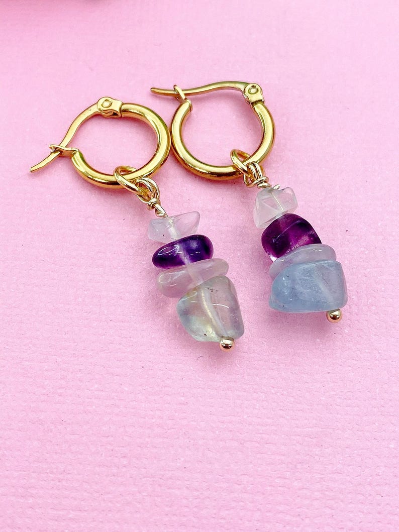 Gold Fluorite Earrings, Natural Gemstone Jewelry, N3975 image 4