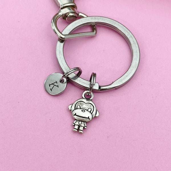 Silver Cute Monkey Charm Keychain Wildlife Love Gifts Idea Personalized Customized Made to Order Jewelry, BN160