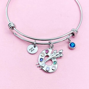 Artist Palette Paint Charm Bracelet, Paint Palette Charm, Brush Pen Charm, Artist Gift, Art Teacher Gift, Personalized Custom,  N2325