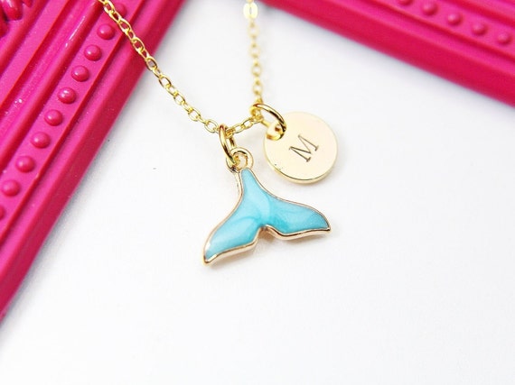 Gold Mermaid Necklace Blue Mermaid Tail Charm Fantasy Gift