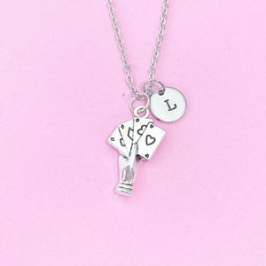 Silver Play Card Charm Necklace, Hand Play Card Charm, Poker Charm, Playing Card Club Gift, N141