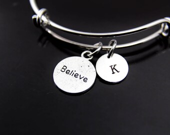 Believe Inspire Bangle Silver Believe Inspire Charm Bangle Believe Inspire Charm Bracelet Believe Inspire Jewelry Personalized Bracelet