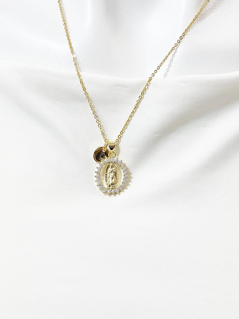 Gold Virgin Mary Lady of Guadalupe Cubic Zirconia Pendant Necklace ...