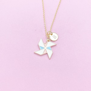 Gold Pinwheel Charm Necklace, Windmill Charm, N2197