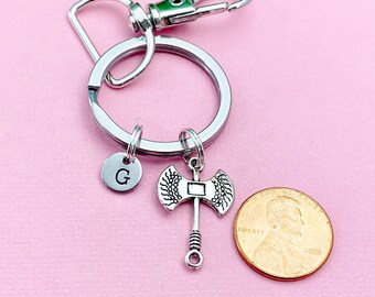 Silver Battle Axe Keychain, Initial Charm, Personalized Gift - Etsy
