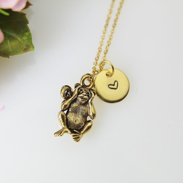 Hear No Evil Necklace, Gold Hear No Evil Charm, Three Wise Monkey Charm, Monkey Animal Charm,  Best Friend Gift, Personalized Gift, N444