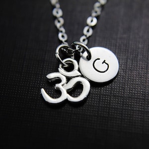 Om Necklace Silver Om Charm Necklace Om Charm Om Pendant Om Jewelry Yogi Yoga Gift Personalized Necklace Initial Charm Initial Necklace