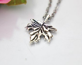 Maple Leaf Necklace, Silver Maple Leaf Charm, Woodland Gift, Natural Gift, Personalized Gift, Best Friend Gift, Coworker Gift N45