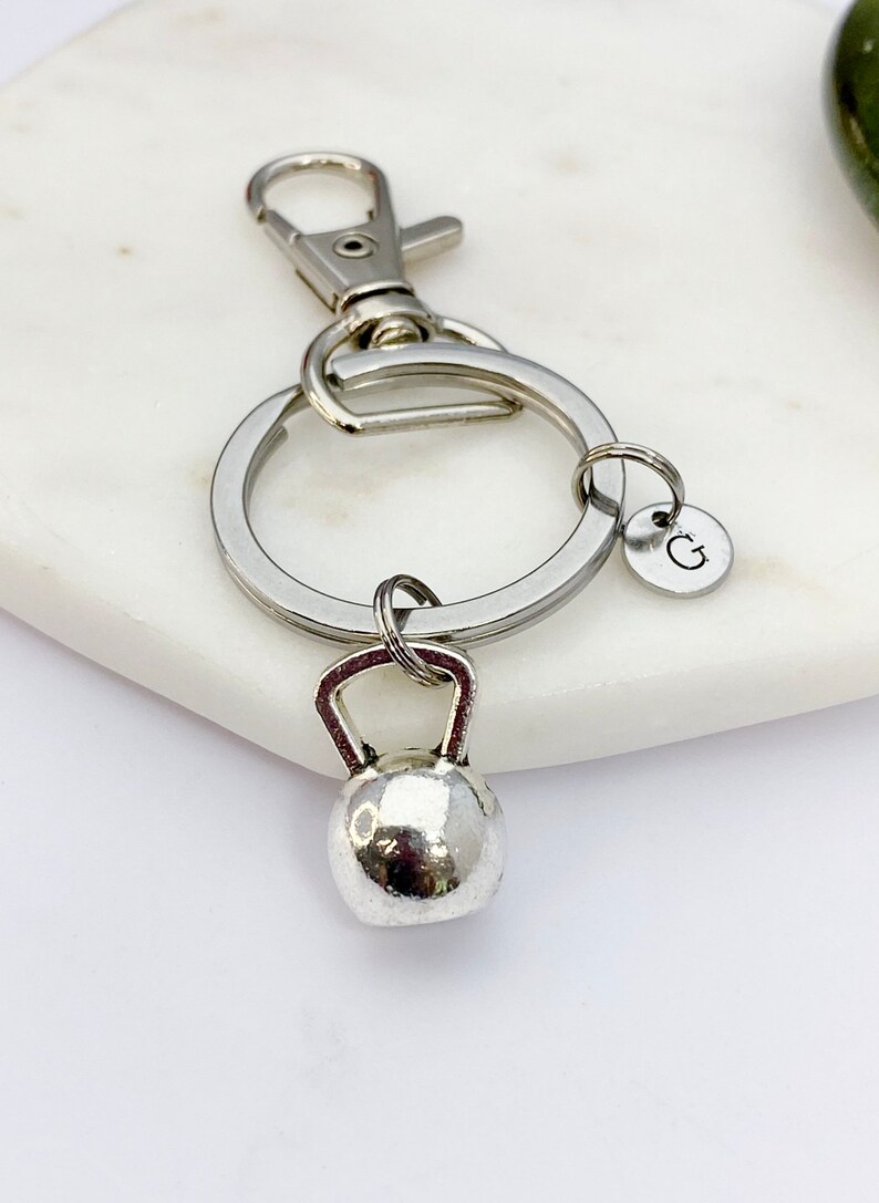 Silver Kettlebell Charm Keychain Fitness Weightlifters Gifts Ideas Personalized Made to Order Jewelry, AN2594 image 5
