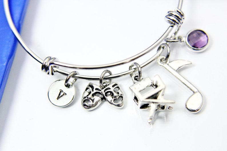 Music Theater Drama Director Gift Bracelet Actor Theater Arts Gifts Personalized Gift Birthstone Comedy Tragedy Mask Charm N2874
