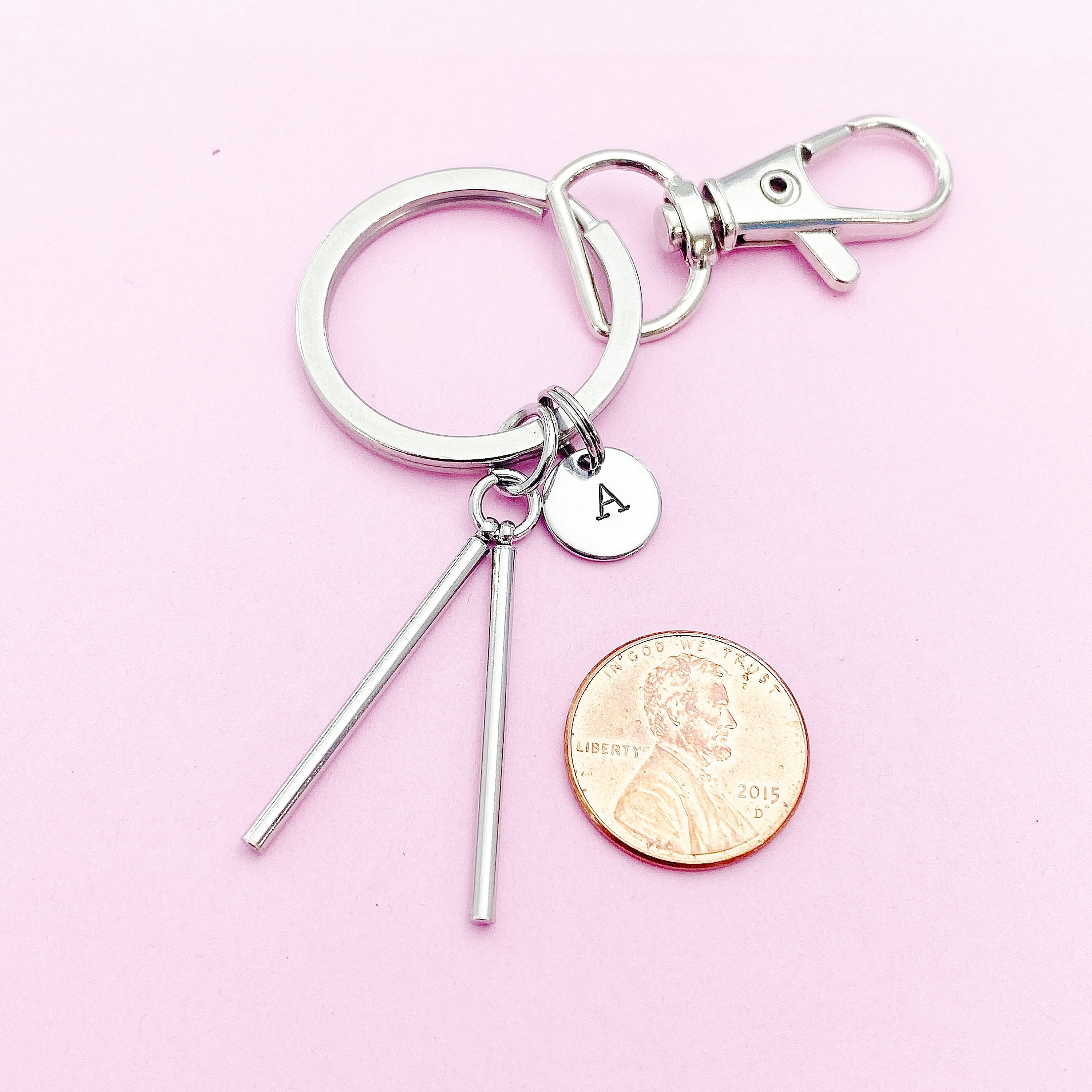 Silver Percussion Mallets Charm Keychain, Drum Player, Stick