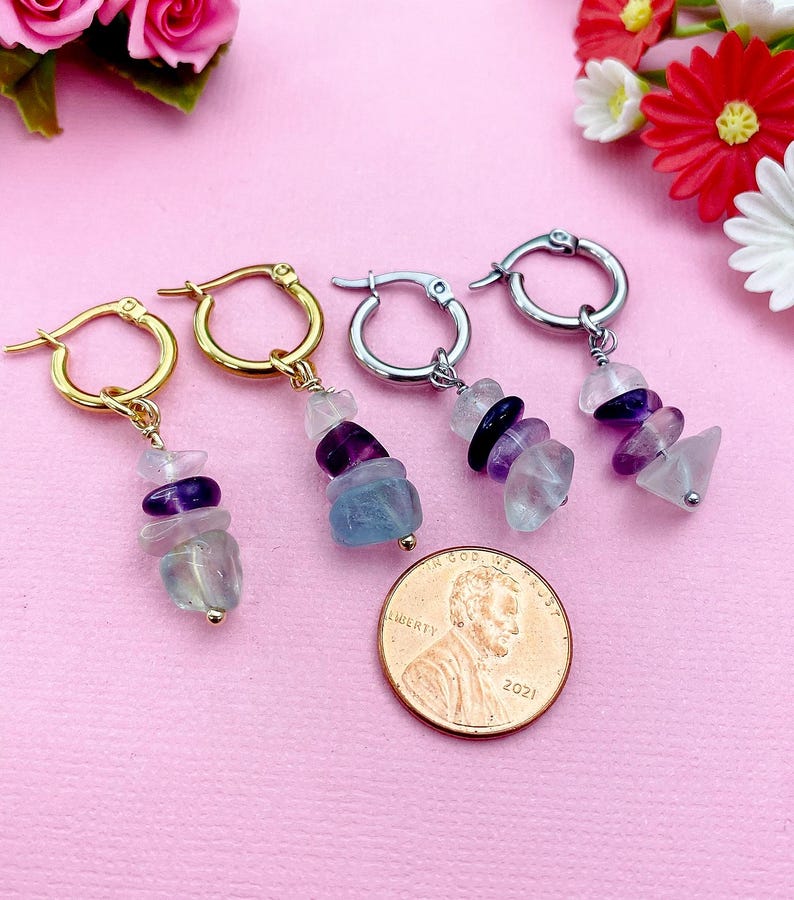 Gold Fluorite Earrings, Natural Gemstone Jewelry, N3975 image 9