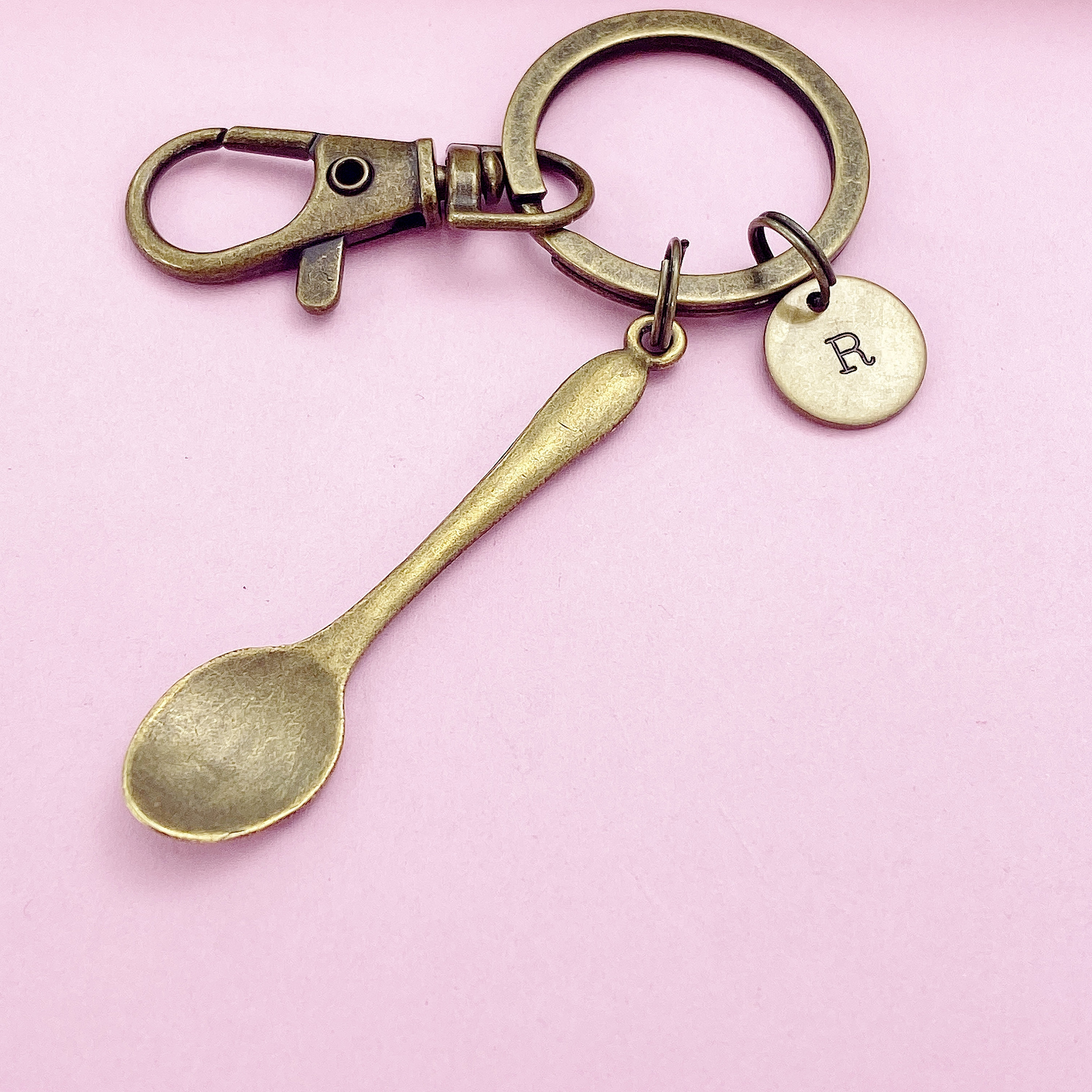Bronze Kitchen Utensil Spoon Charm Keychain, Personalized Keychain ...