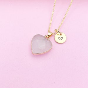 Natural Rose Quartz Heart Necklace, Gemstone Jewelry, N3390