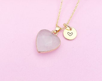 Natural Rose Quartz Heart Necklace, Gemstone Jewelry, N3390