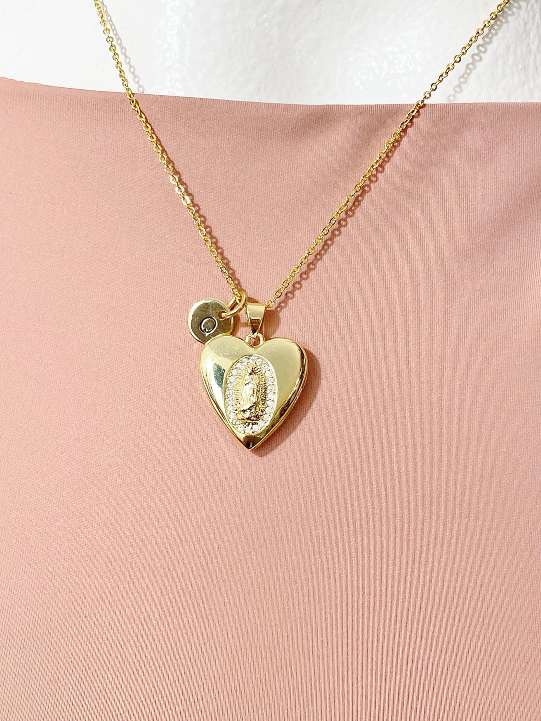 Gold Virgin Mary Lady of Guadalupe Cubic Zirconia Locket Necklace ...