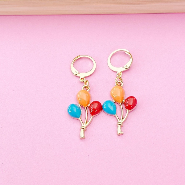 Gold Red Blue Orange Balloon Earrings, Birthday Earrings, N3185