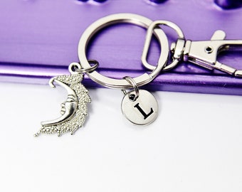 Moon Keychain, Crescent Keyring, Lunar Charm, Celestial Jewelry, Personalized Gift, N1271