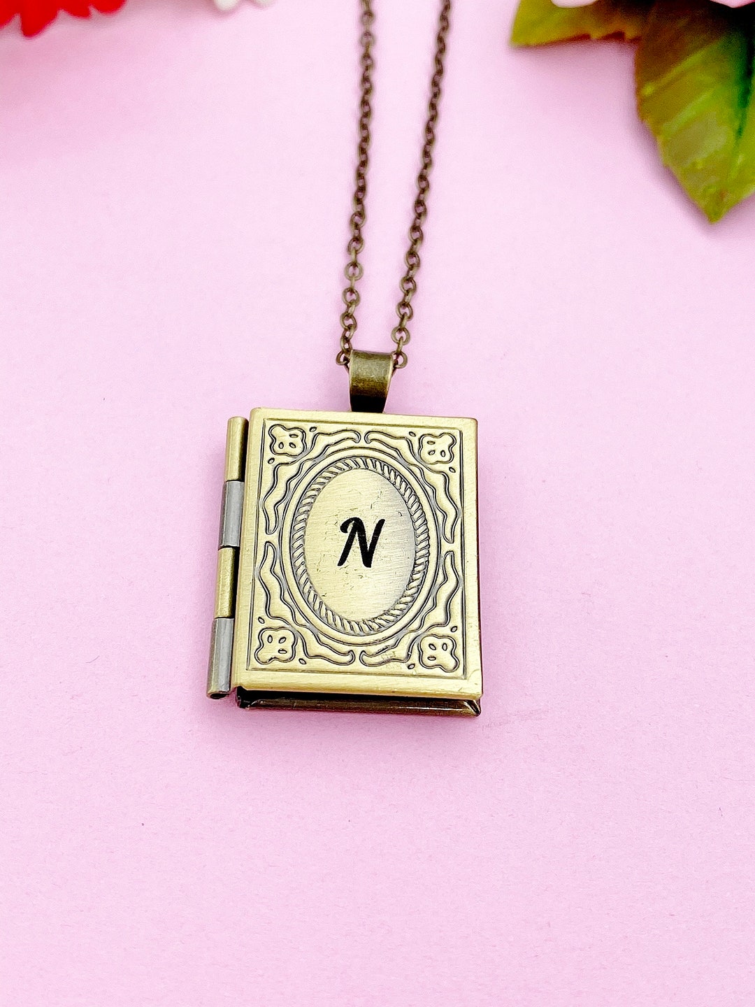 Miniature Book Locket Necklace, Personalized Customized Monogram Made ...