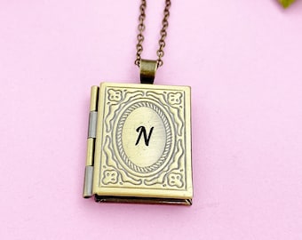 Miniature Book Locket Necklace, Personalized Customized Monogram Made to Order Jewelry, AN2130