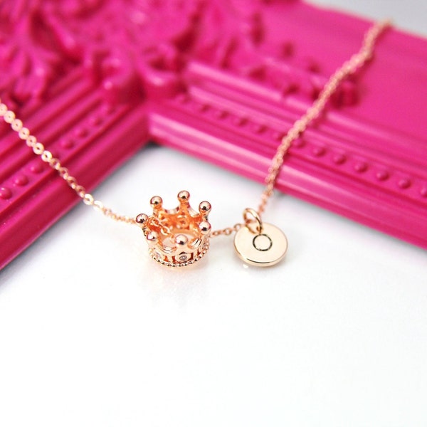 Rose Gold Crown Necklace, Crown Charm, Fantasy Gift, Dainty Necklace, Delicate Jewelry, Minimal Necklace, Personalized Gift, RG075